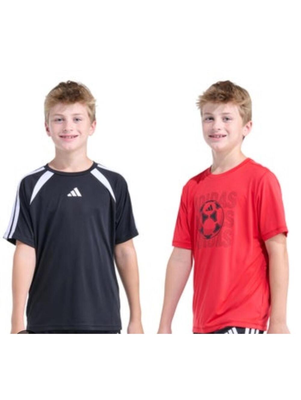 Adidas Boys' 2 pack Black and Red Athletic T-Shirts Set, Size M 10/12 NWT